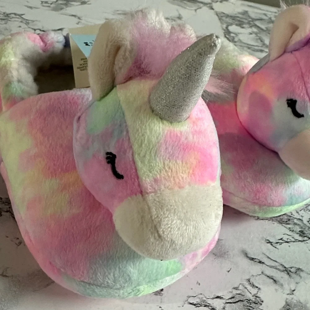 Cat & Jack Toddler Girls Magic Pastel Unicorn Slippers Size M(7/8)